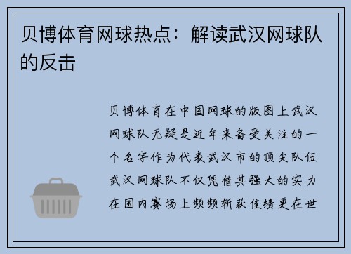 贝博体育网球热点：解读武汉网球队的反击